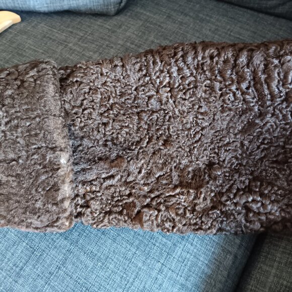 Vintage Dark Brown Persian Lamb Stroller Coat Jacket Fur Collar Faux Pockets 60s - Picture 14 of 16